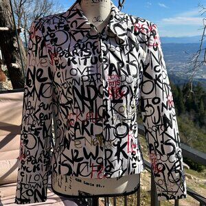 FORWEAR NEW YORK Graffiti-Print, Fitted, Stretch Blazer Jacket, Sz 8